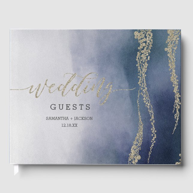 Awash Elegant Watercolor Surf Wedding Monogram Guest Book (Front)