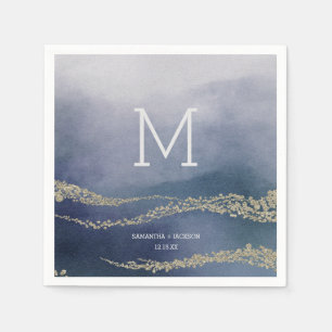 Awash Elegant Watercolor Surf Wedding Monogram Napkin