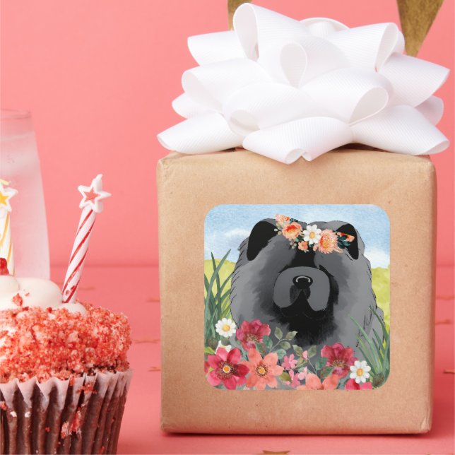 AWASH IN LIGHT Black - Blue  Chow Dog   Square Sticker (Party)