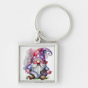 AWatercolor Gnome in Purple Tones Key Ring