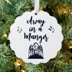 Away in a Manger Christmas Minimalist Typography Tree Decoration Card