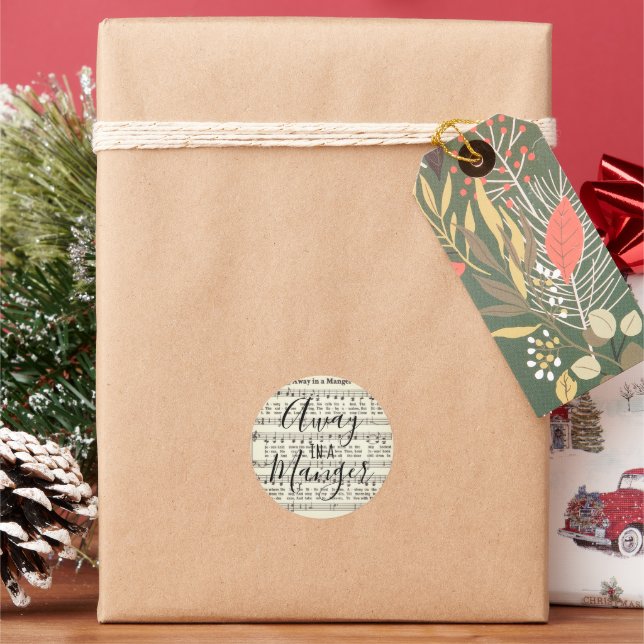 Away in a Manger Classic Round Sticker (Holiday)