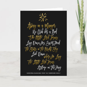 Away in a Manger Festive Carol script Typography Holiday Card