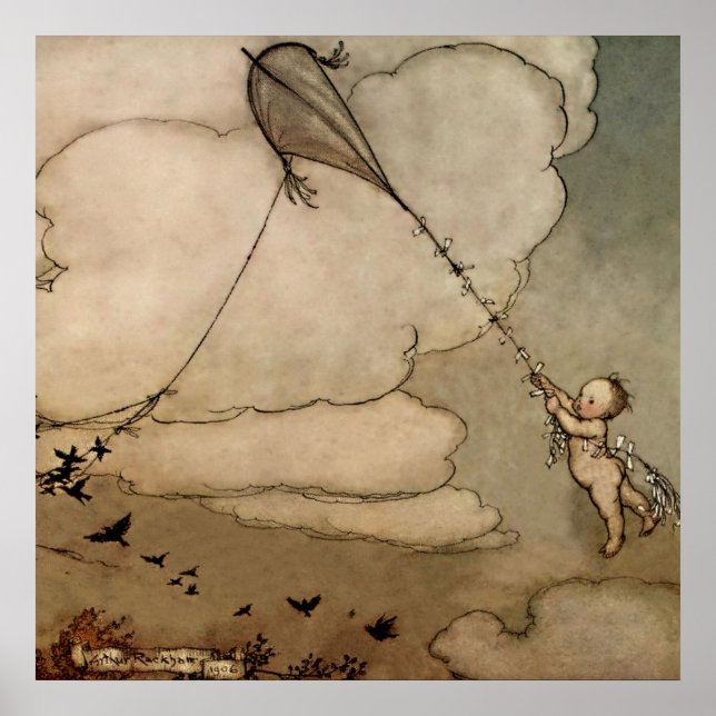 “Away On a Kite” by Arthur Rackham Poster (Front)