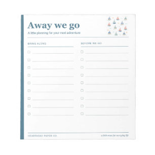 Away We Go Sailboat Travel Packing List Notepad