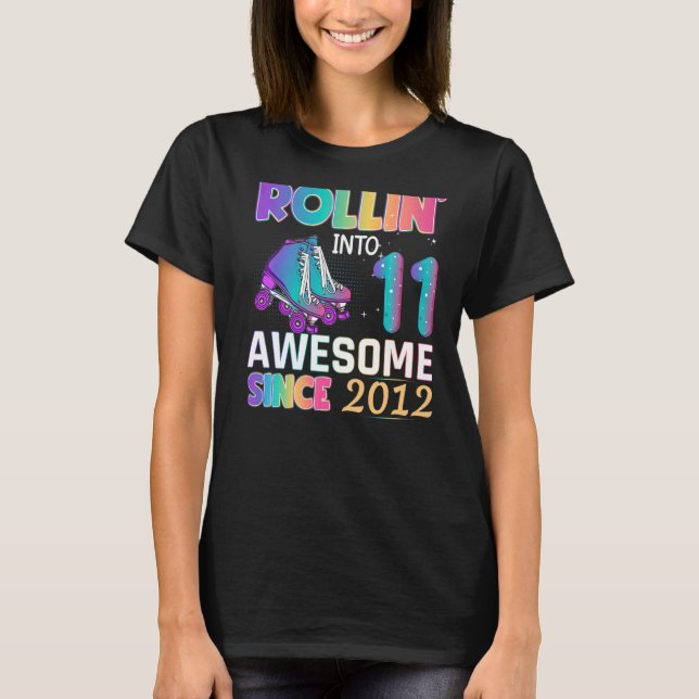 Awesome 11 Year Old Girl Roller Skating 11th Birth T-Shirt (Front)