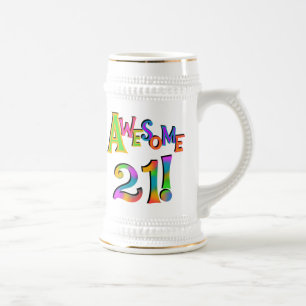 Awesome 21 Birthday T-shirts and Gifts Beer Stein