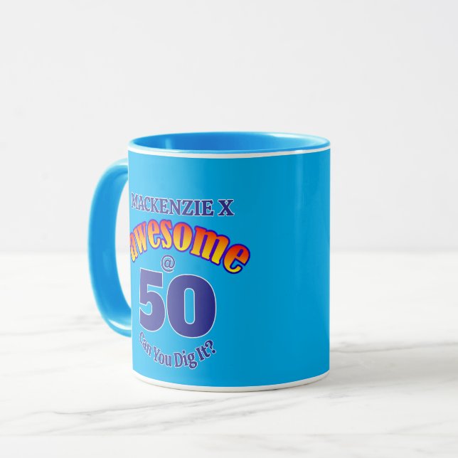AWESOME 50 BLUE Birthday Mug (Front Left)