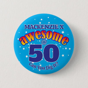 AWESOME 50 Light BLUE Birthday 6 Cm Round Badge