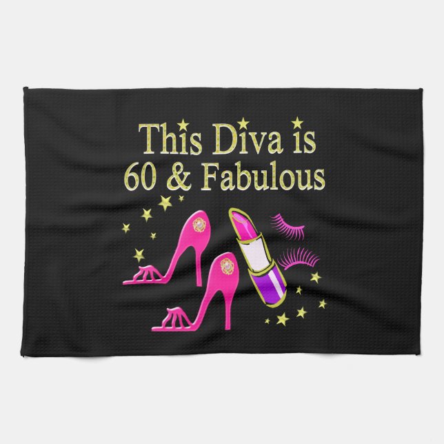AWESOME 60TH BIRTHDAY DIVA DESIGN TEA TOWEL (Horizontal)