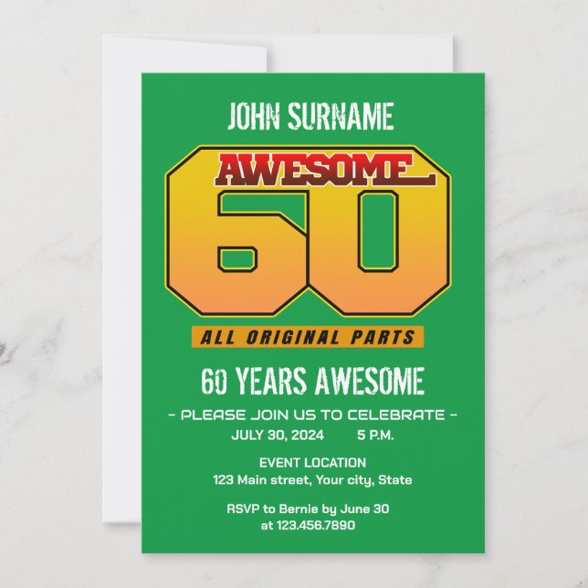 Awesome 60th Birthday Party All Original Parts Invitation (Front)