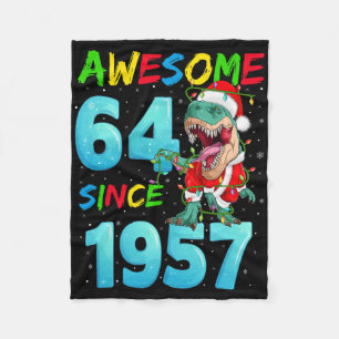 Awesome 64 Since 1957 Dinosaur 64th Birthday Chris Fleece Blanket