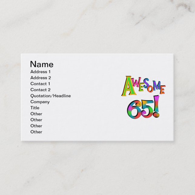Awesome 65 Birthday Tshirts and Gifts Business Card (Front)