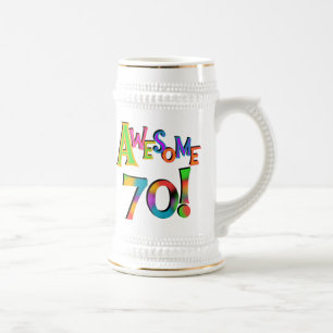 Awesome 70 Birthday T-shirts and Gifts Beer Stein