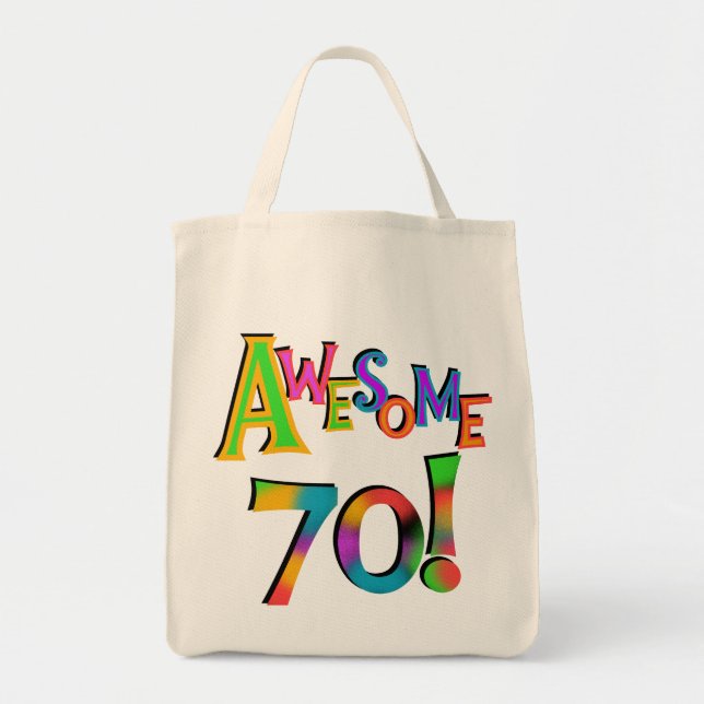Awesome 70 Birthday T-shirts and Gifts Tote Bag (Front)