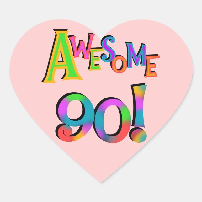 Awesome 90 Birthday T-shirts and Gifs Heart Sticker (Front)