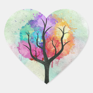 Awesome abstract pastel colours oil paint tree heart sticker