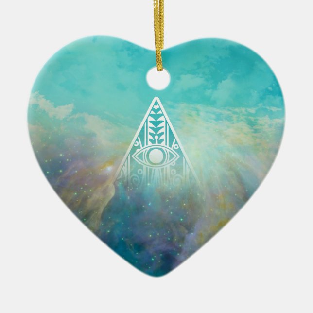 Awesome “All seeing eye” triangle Orion nebula Ceramic Tree Decoration (Front)