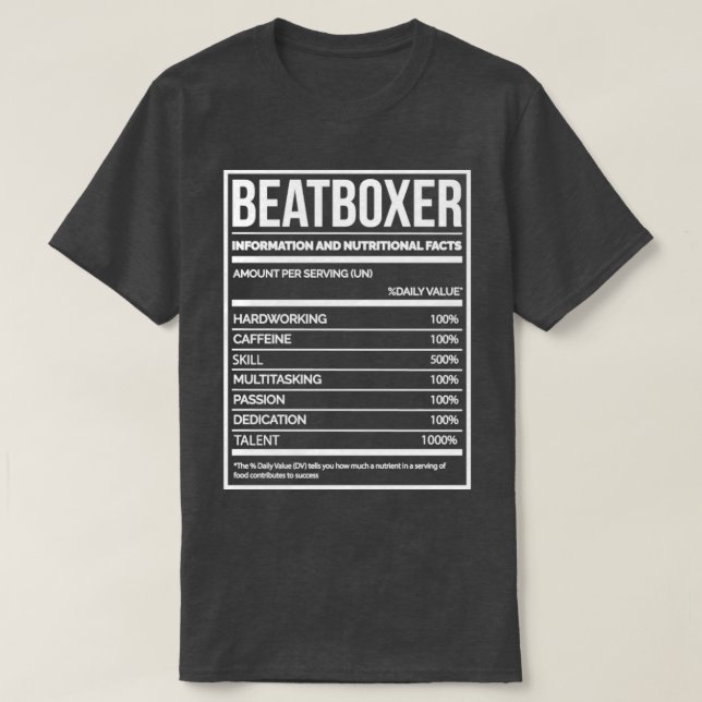 Awesome And Funny Nutrition Label Beatbox Beatboxi T-Shirt (Design Front)