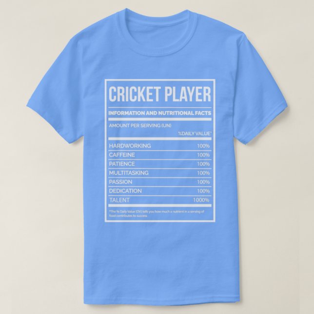 Awesome And Funny Nutrition Label Cricket Crickete T-Shirt (Design Front)