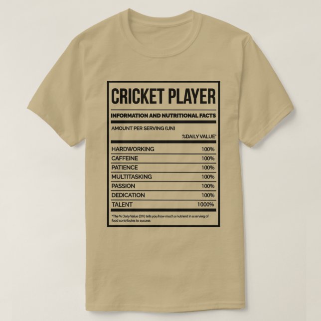 Awesome And Funny Nutrition Label Cricket Crickete T-Shirt (Design Front)