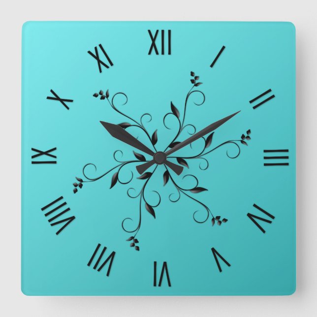 Awesome Aqua Black Numerals and Accents Square Wall Clock (Front)