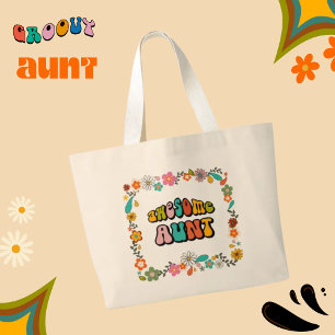 Awesome Aunt 70's inspired design Large Tote Bag