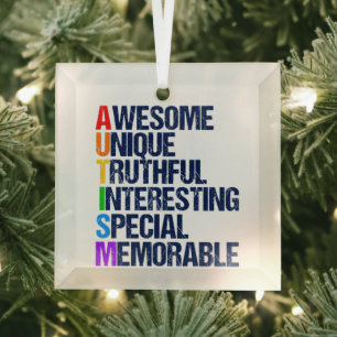 Awesome Autism Pride Acronym Cute Christmas Glass Tree Decoration