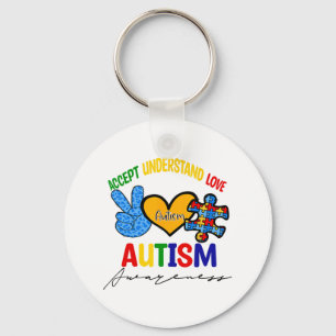 Awesome Autism Support Peace Love Accept Autism Aw Key Ring