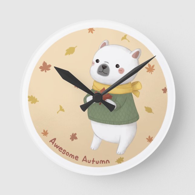 Awesome Autumn Illustration Art Round Clock (Front)