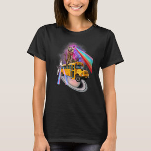 Awesome Back To School Cat Bus Rainbow Outer Space T-Shirt