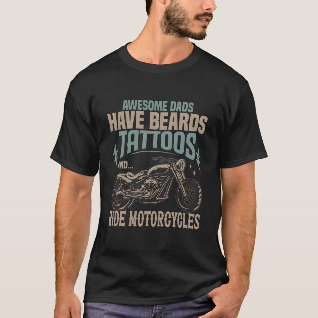 Awesome Biker Dad With Tattoos Motorcycle Father'S T-Shirt (Front)