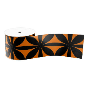 Awesome Black and Orange Modern / Retro Print Grosgrain Ribbon