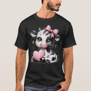 Awesome Black White Cow Holding Heart Pink Coquet T-Shirt