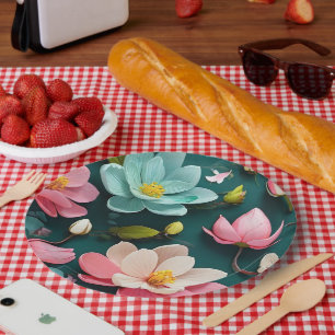 Awesome blossoming flower and leave Paper Plate