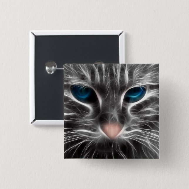 Awesome Blue Eyed Cat Face 15 Cm Square Badge (Front & Back)