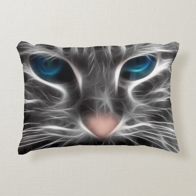 Awesome Blue Eyed Cat Face Decorative Cushion (Front)