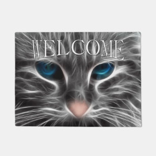 Awesome Blue Eyed Cat Face Doormat
