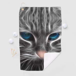 Awesome Blue Eyed Cat Face Golf Towel