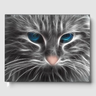 Awesome Blue Eyed Cat Face Guest Book