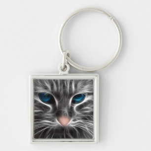 Awesome Blue Eyed Cat Face Key Ring