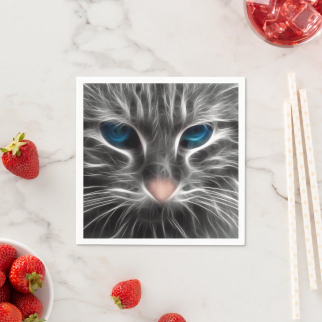 Awesome Blue Eyed Cat Face Napkin (Insitu)