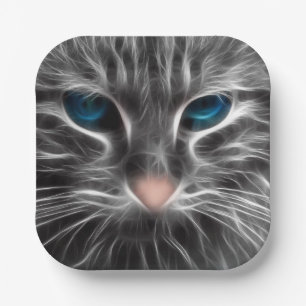 Awesome Blue Eyed Cat Face Paper Plate