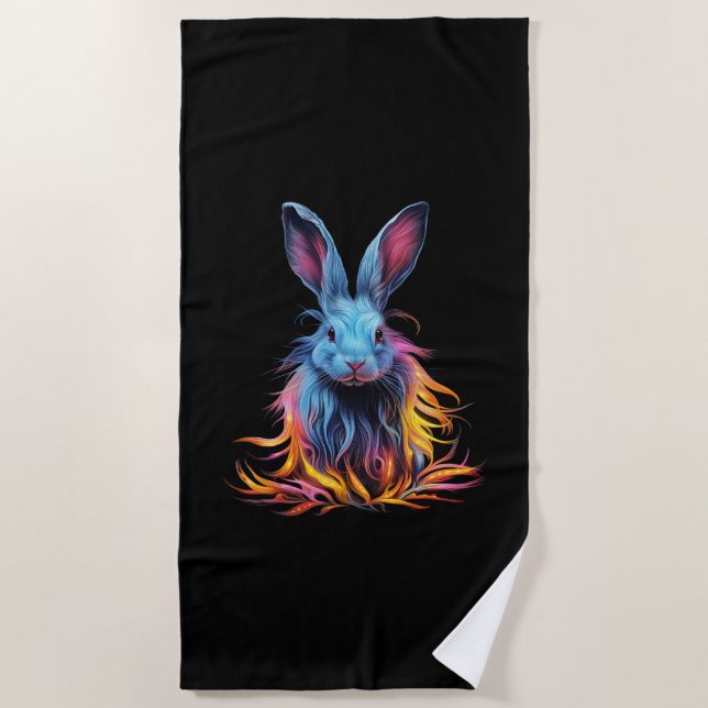 Awesome Blue Rabbit on Fire  Beach Towel (Front)