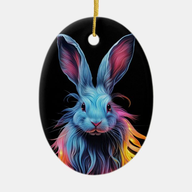 Awesome Blue Rabbit on Fire  Ceramic Tree Decoration (Front)