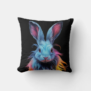 Awesome Blue Rabbit on Fire Cushion