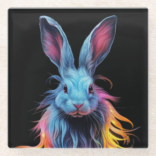 Awesome Blue Rabbit on Fire Glass Coaster