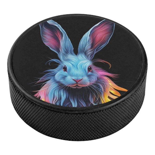 Awesome Blue Rabbit on Fire  Hockey Puck (3/4)