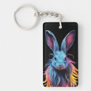 Awesome Blue Rabbit on Fire  Key Ring