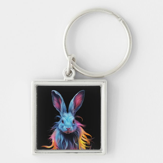 Awesome Blue Rabbit on Fire  Key Ring (Front)